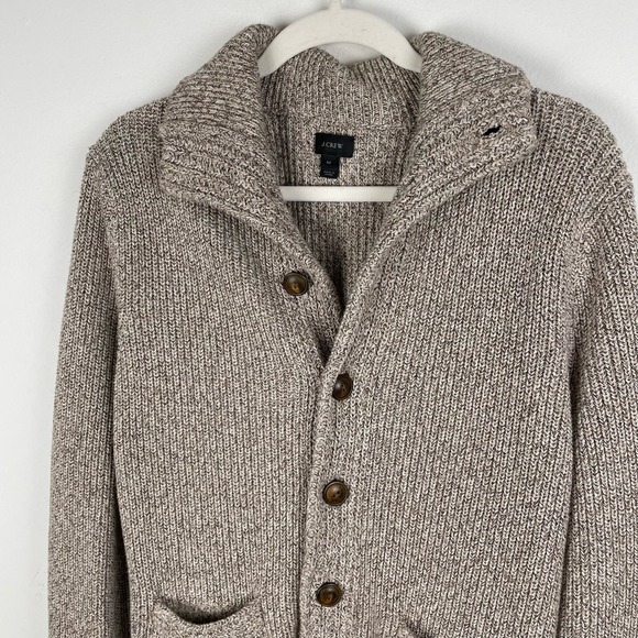 J. Crew Mens Marled Cotton Button Up Mock Neck Cardigan Sweater Size M Classic - Picture 2 of 7